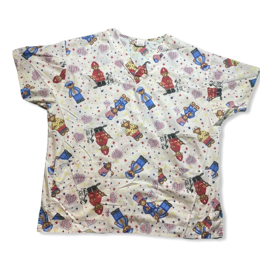 4th Of July Themed Emergency Teddy Bears Scrub Top